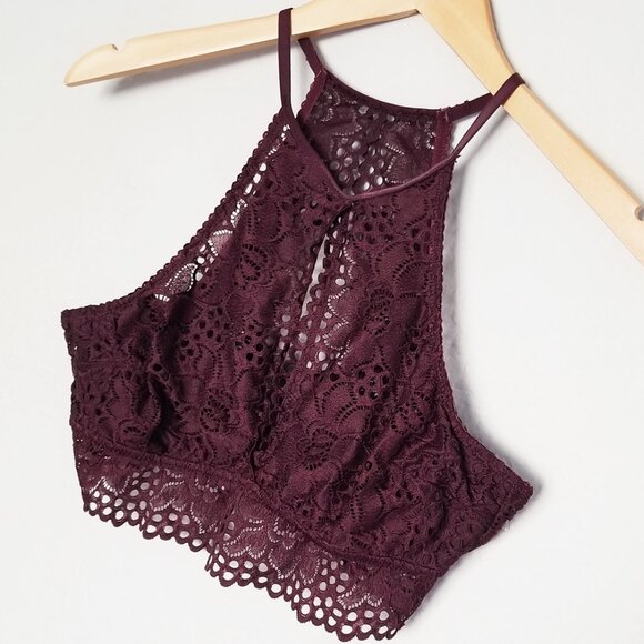 NEW Aerie High Neck Lace Bralette M Keyhole Stretch Comfort Lounge Sexy Romantic - Picture 7 of 16